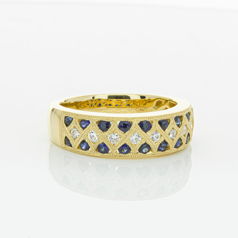 18ct Yellow Gold Sapphire & Diamond Honour Band-Ring-Walker & Hall