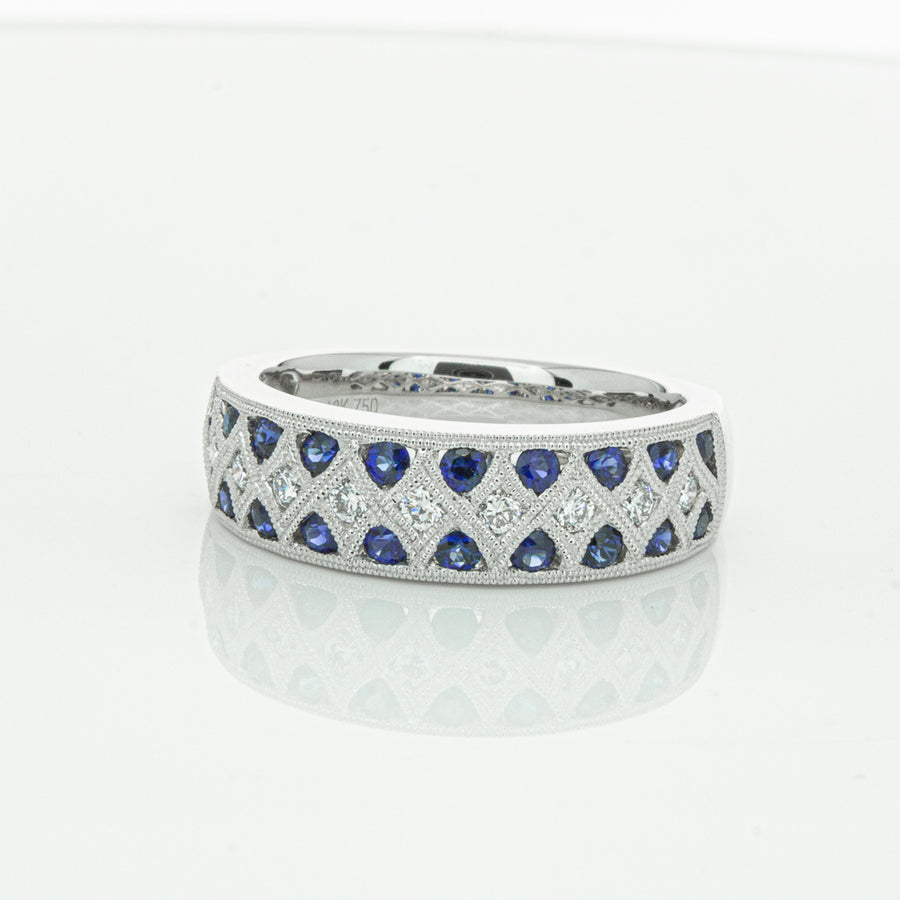 18ct White Gold Sapphire & Diamond Honour Band-Ring-Walker & Hall