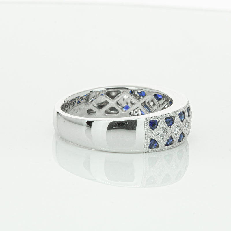 18ct White Gold Sapphire & Diamond Honour Band-Ring-Walker & Hall