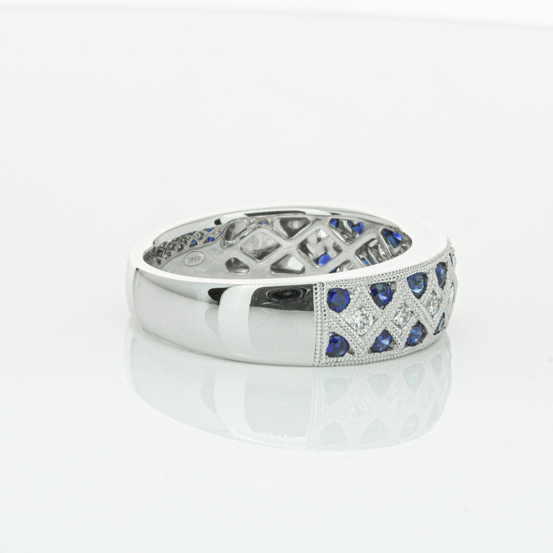 18ct White Gold Sapphire & Diamond Honour Band-Ring-Walker & Hall