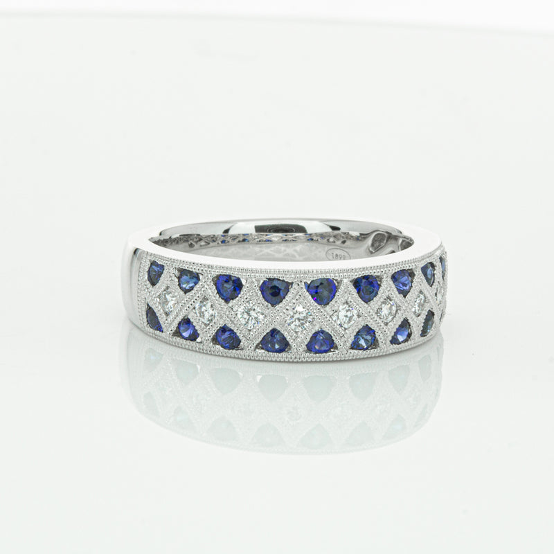 18ct White Gold Sapphire & Diamond Honour Band-Ring-Walker & Hall