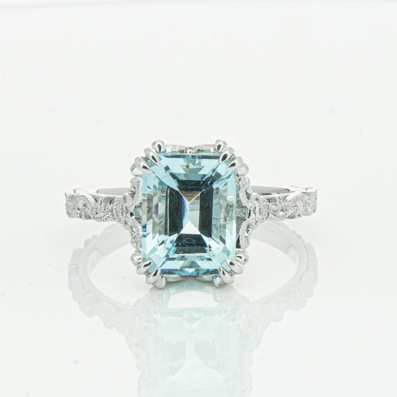 18ct White Gold Aquamarine & Diamond Romanov Ring-Ring-Walker & Hall