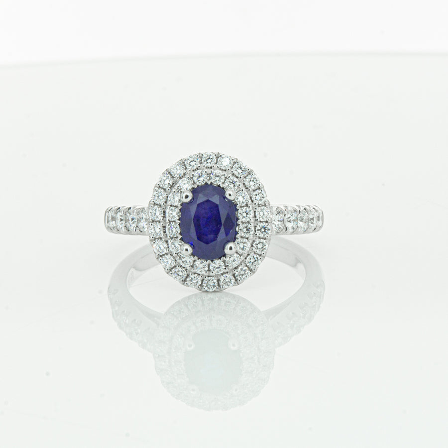 18ct White Gold 1.19ct Sapphire & Diamond Rosa Ring-Ring-Walker & Hall