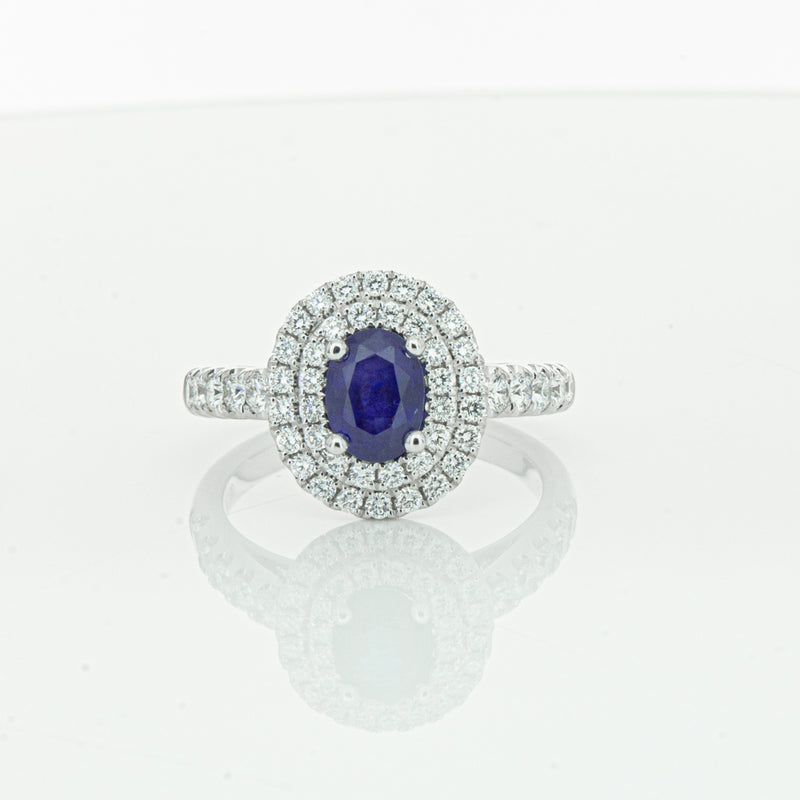 18ct White Gold 1.19ct Sapphire & Diamond Rosa Ring-Ring-Walker & Hall
