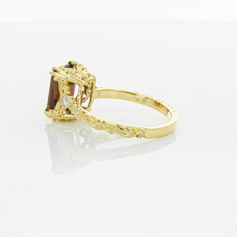 18ct Yellow Gold Garnet & Diamond Romanov Ring-Ring-Walker & Hall