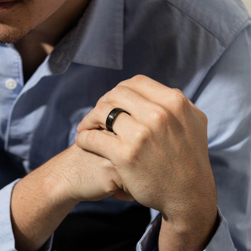 Black Zirconium Two Grooves Men's Ring-Ring-Walker & Hall