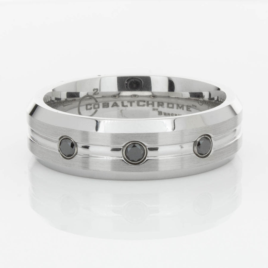 Cobalt Satin-Finish Beveled Edge Black Diamond Set 7.5mm Ring-Ring-Walker & Hall