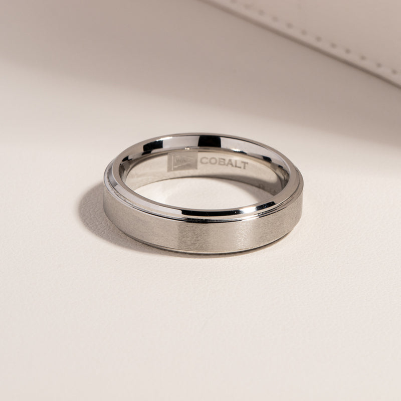Cobalt Satin Finish Stepped Edge 6mm Men's Ring-Ring-Walker & Hall