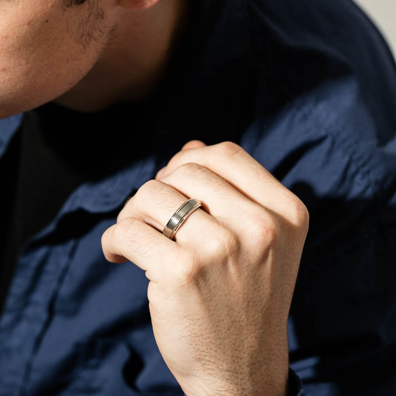 Cobalt Satin Finish Stepped Edge 6mm Men's Ring-Ring-Walker & Hall