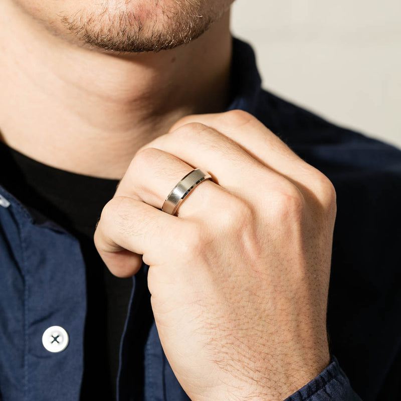 Cobalt Satin Finish Bevelled Edge 6mm Men's Ring-Ring-Walker & Hall