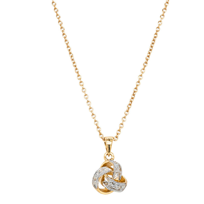 9ct Yellow Gold Diamond Forget Me Knot Pendant-Necklace-Walker & Hall