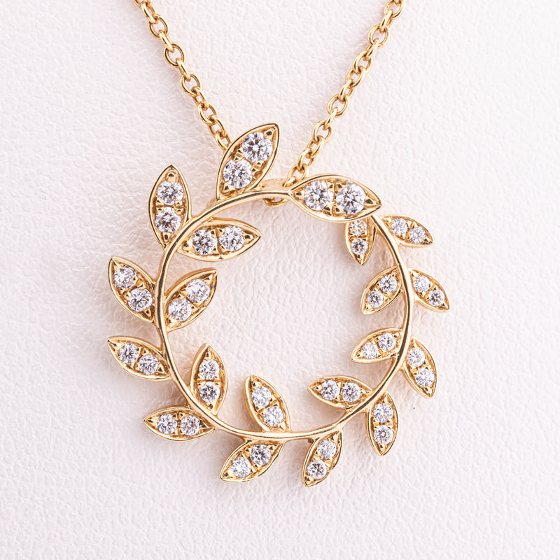 18ct Yellow Gold .30ct Diamond Laurel Pendant-Necklace-Walker & Hall