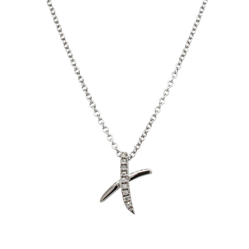 9ct White Gold Diamond Kiss Pendant-Necklace-Walker & Hall