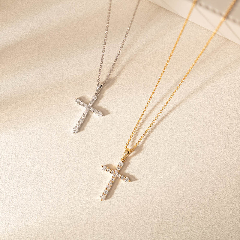 18ct White Gold Diamond Cross Pendant-Necklace-Walker & Hall