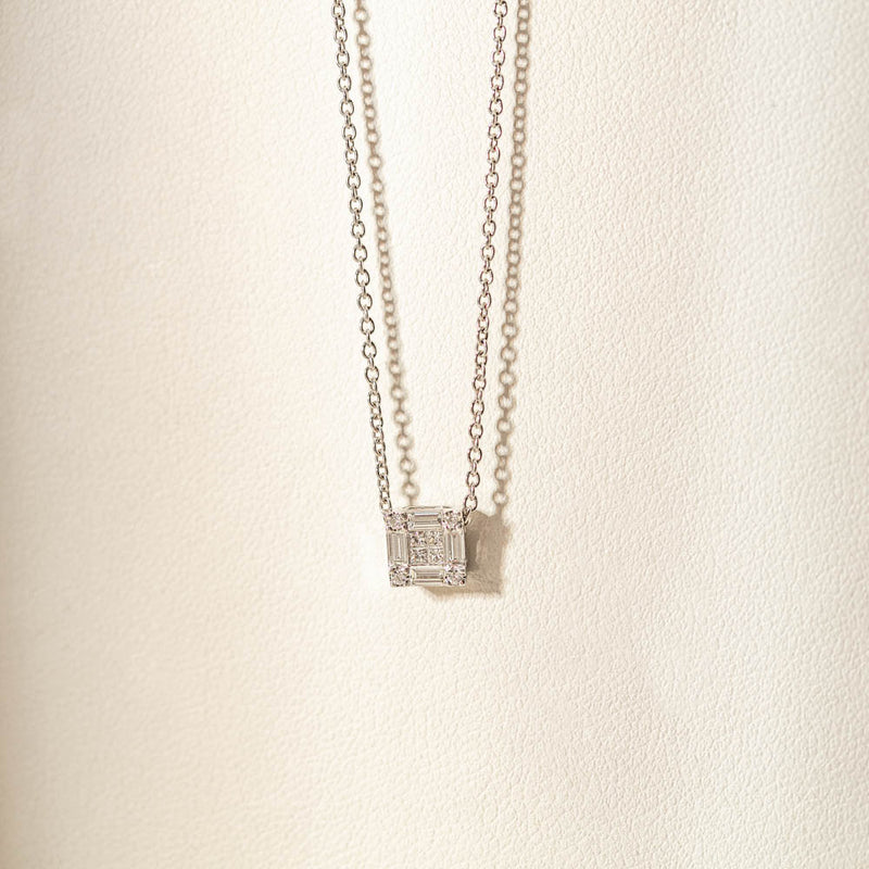 18ct White Gold Diamond Quattro Pendant-Necklace-Walker & Hall