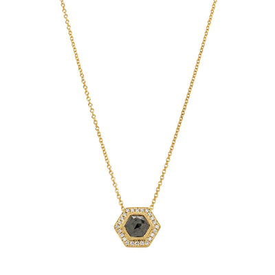 18ct Yellow Gold Black Diamond Halo Pendant-Necklace-Walker & Hall