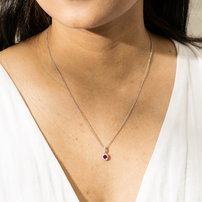 18ct White Gold Ruby & Diamond Necklace-Necklace-Walker & Hall
