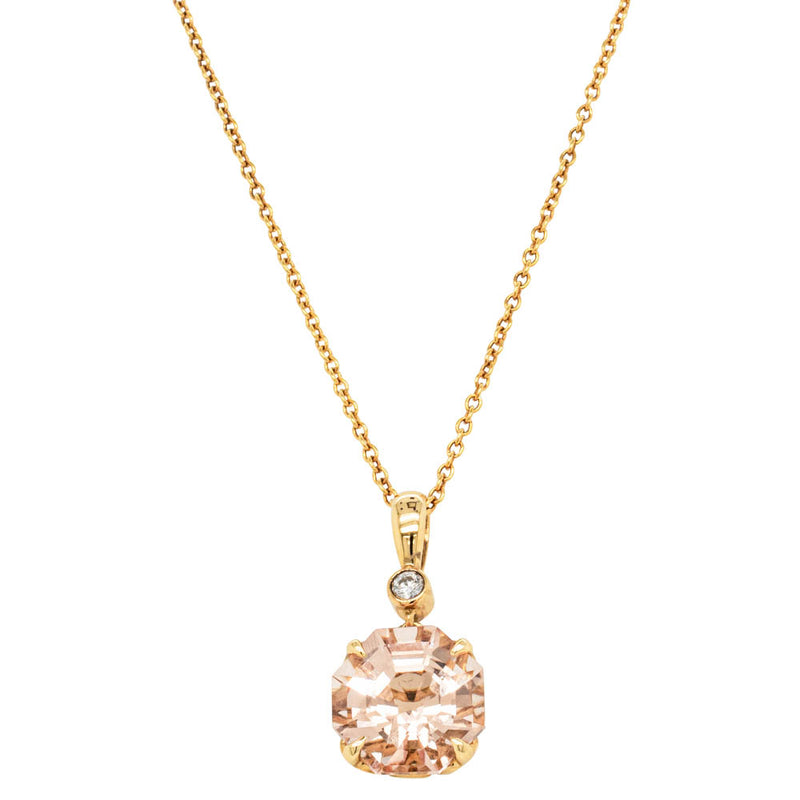 18ct Yellow Gold Morganite & Diamond Octavia Pendant-Necklace-Walker & Hall