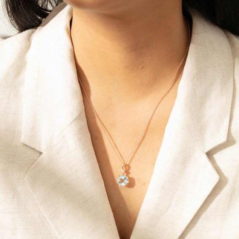 18ct Rose Gold Aquamarine & Diamond Octavia Pendant-Necklace-Walker & Hall