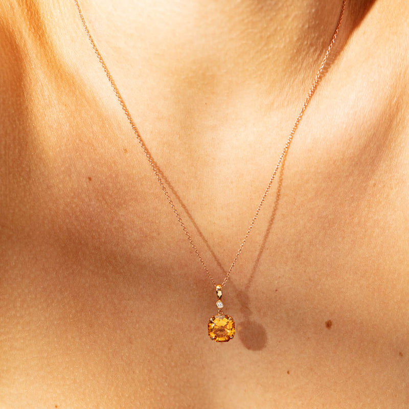 18ct Rose Gold Citrine & Diamond Octavia Pendant-Necklace-Walker & Hall