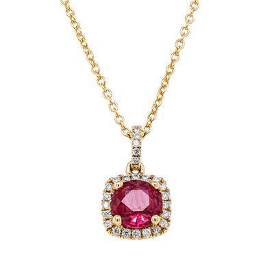 18ct Yellow Gold .96ct Ruby & Diamond Peony Pendant-Necklace-Walker & Hall