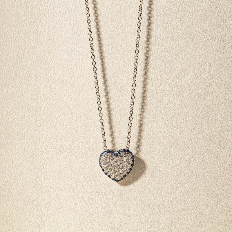 18ct White Gold Sapphire & Diamond Corazon Pendant-Necklace-Walker & Hall