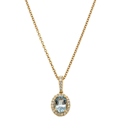 18ct Yellow Gold Aquamarine & Diamond Mini Sierra Pendant-Necklace-Walker & Hall