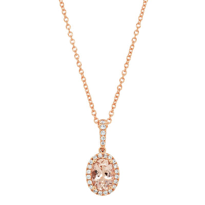 18ct Rose Gold Morganite & Diamond Mini Sierra Pendant-Necklace-Walker & Hall