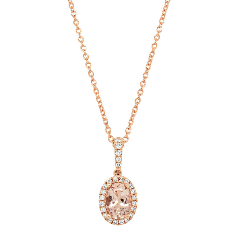 18ct Rose Gold Morganite & Diamond Mini Sierra Pendant-Necklace-Walker & Hall