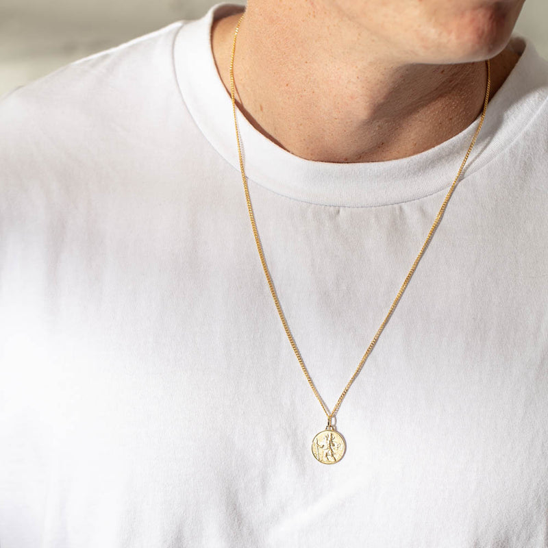 9ct Yellow Gold Saint Christopher Pendant with Curb Chain-Necklace-Walker & Hall