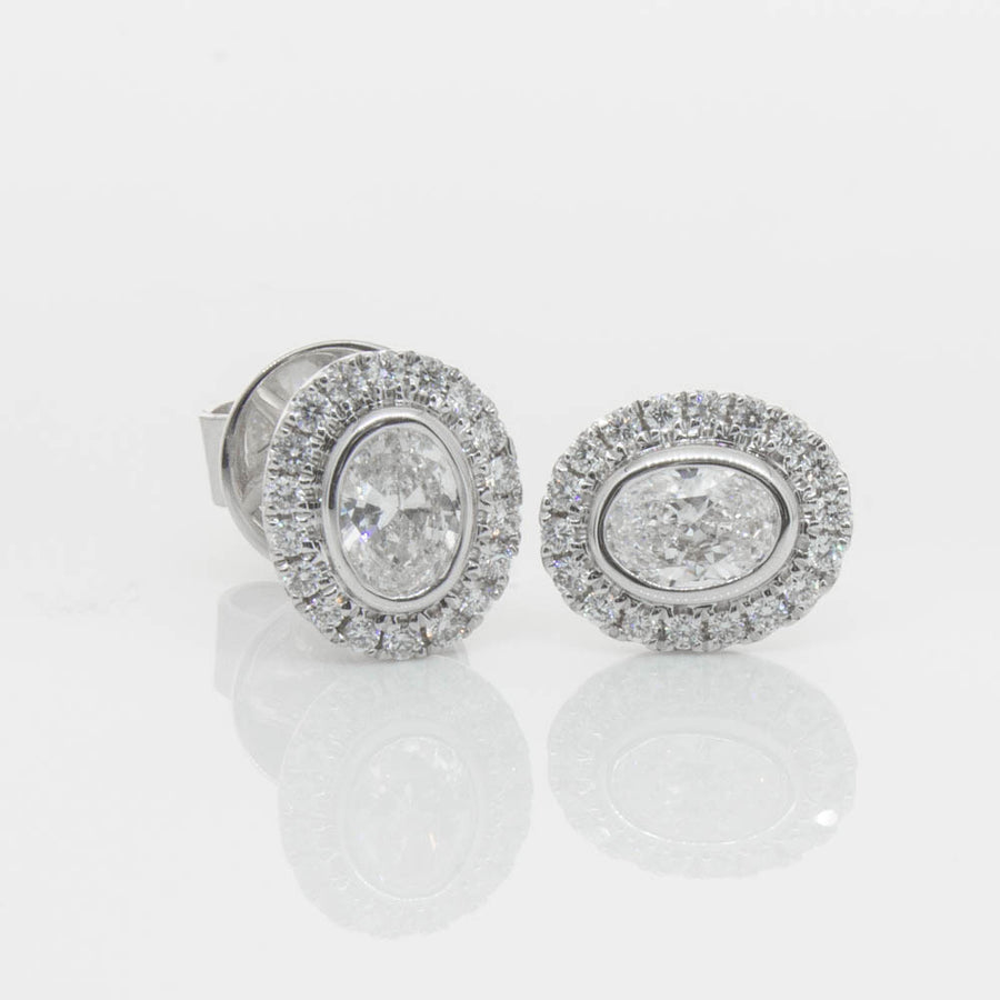 18ct White Gold .46ct Oval Cut Diamond Isla Earrings-Earrings-Walker & Hall
