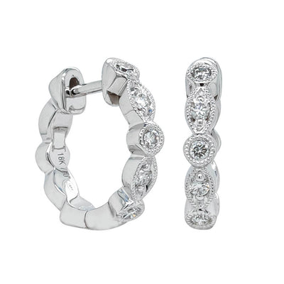 18ct White Gold Diamond Aura Hoop Earrings-Earrings-Walker & Hall