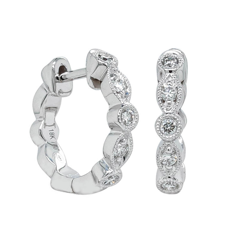 18ct White Gold Diamond Aura Hoop Earrings-Earrings-Walker & Hall
