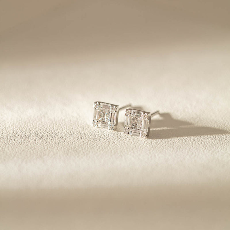 18ct White Gold Diamond Quattro Stud Earrings-Earrings-Walker & Hall