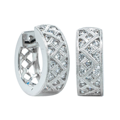 18ct White Gold Diamond Honour Hoop Earrings-Earrings-Walker & Hall