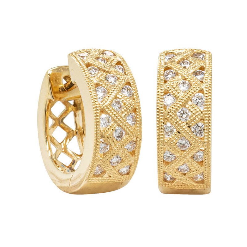 18ct Yellow Gold Diamond Honour Hoop Earrings-Earrings-Walker & Hall