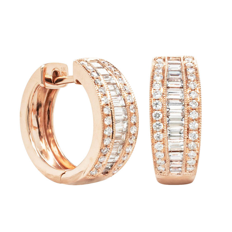 18ct Rose Gold Diamond Imperial Hoop Earrings-Earrings-Walker & Hall