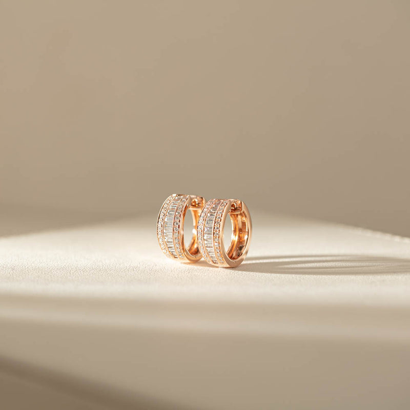 18ct Rose Gold Diamond Imperial Hoop Earrings-Earrings-Walker & Hall