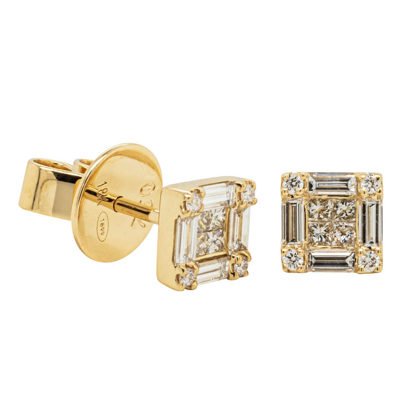 18ct Yellow Gold Diamond Quattro Stud Earrings-Earrings-Walker & Hall