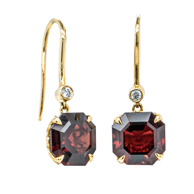 18ct Yellow Gold Garnet & Diamond Drop Octavia Earrings-Earrings-Walker & Hall