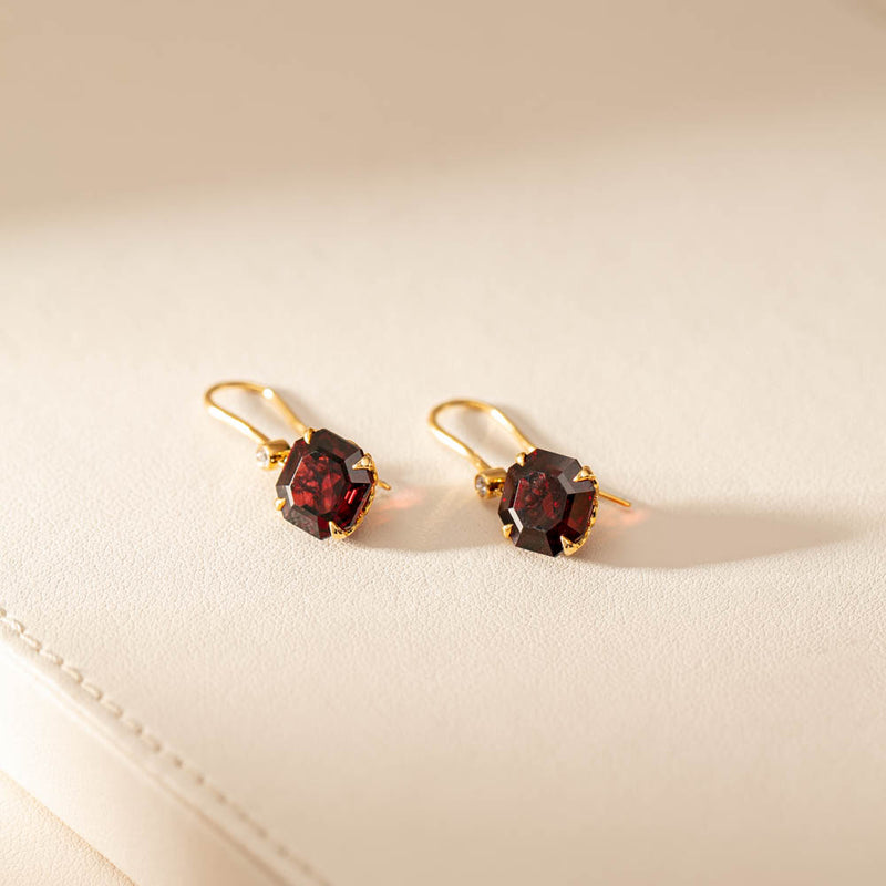 18ct Yellow Gold Garnet & Diamond Drop Octavia Earrings-Earrings-Walker & Hall
