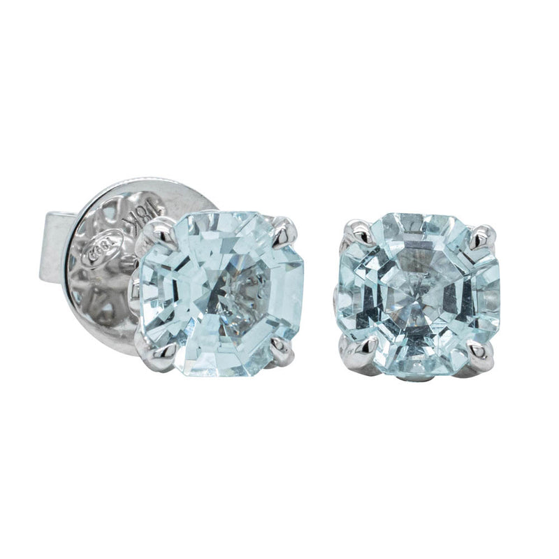 18ct White Gold Aquamarine Octavia Stud Earrings-Earrings-Walker & Hall