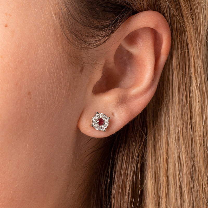 9ct White Gold Ruby & Diamond Galaxy Studs-Earrings-Walker & Hall