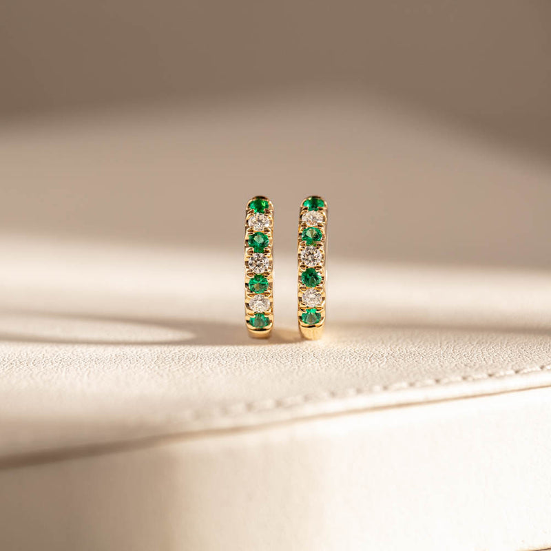 18ct Yellow Gold Emerald & Diamond Meridien Earrings-Earrings-Walker & Hall