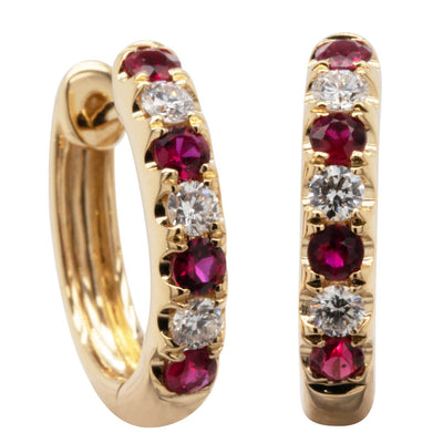 18ct Yellow Gold Ruby & Diamond Meridien Earrings-Earrings-Walker & Hall