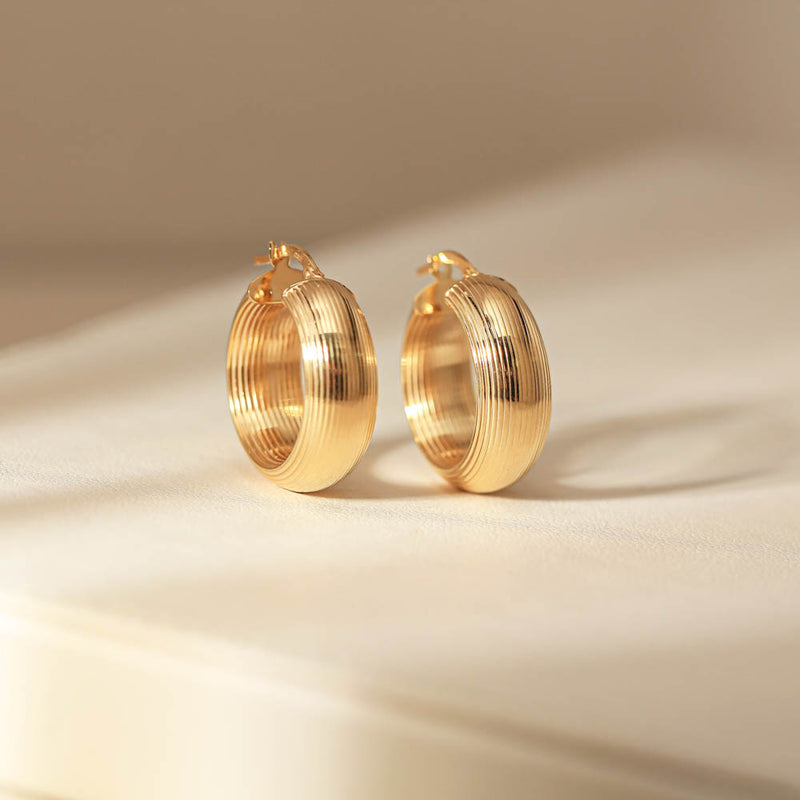 9ct Yellow Gold Spritz Hoop Earrings-Earrings-Walker & Hall