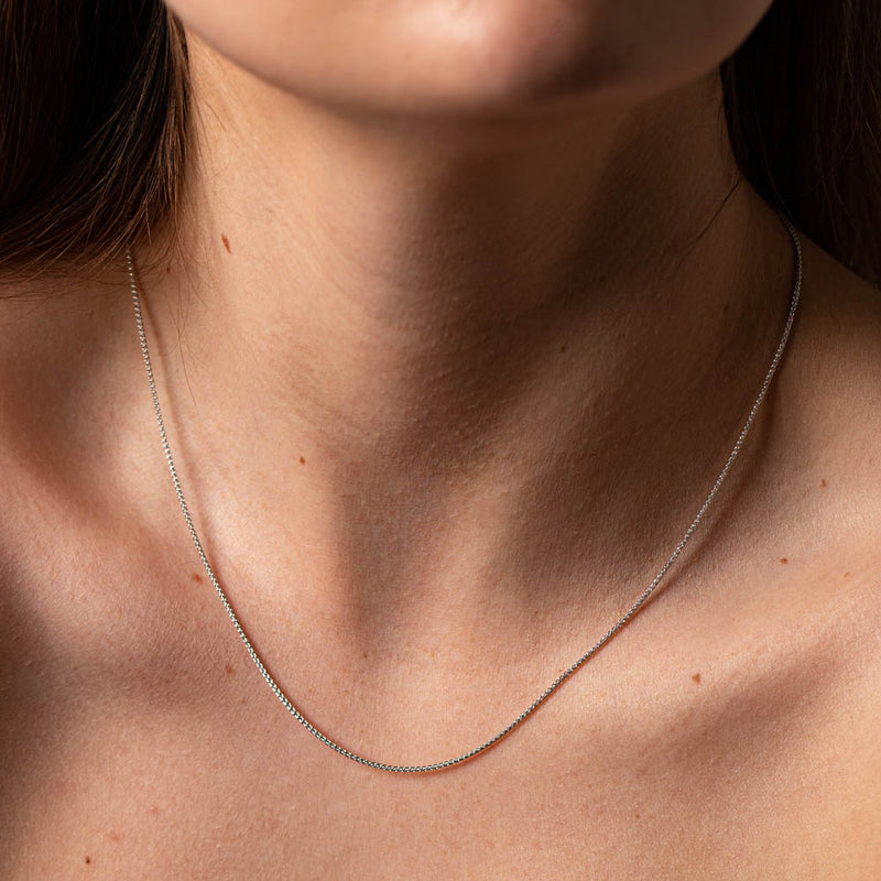 18ct White Gold 1mm Wheat Chain-Necklace-Walker & Hall