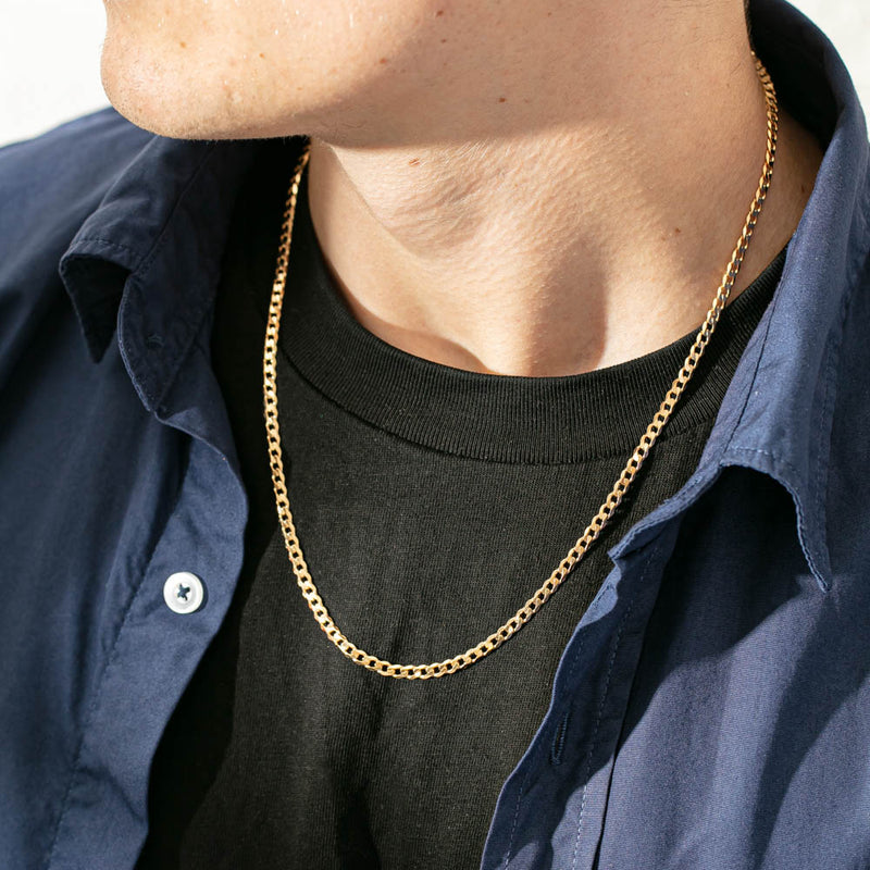 9ct Yellow Gold Bevelled Edge Diamond Cut Curb Chain-Necklace-Walker & Hall