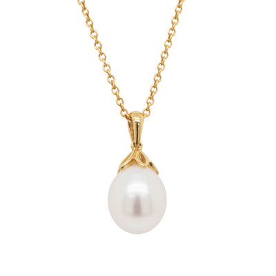 9ct Yellow Gold Freshwater Pearl Petal Pendant-Necklace-Walker & Hall