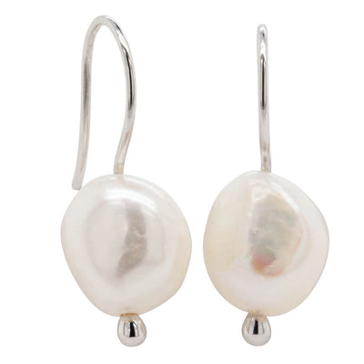 9ct White Gold Baroque Freshwater Pearl Drop Earrings-Earrings-Walker & Hall